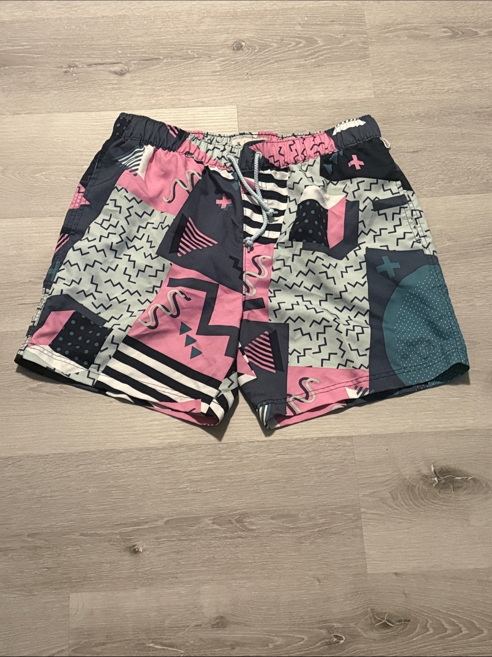 Original Penguin‎ Pink and Gray Geometric Swim Trunks